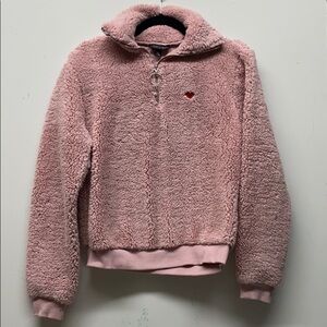 Topshop pink fleece heart zip sweater sz2